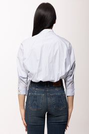 Elisabetta Franchi Camicia a Righe con Cravattino e Logo Cc CA13261E2 OXFORD
