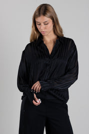 Patrizia Pepe Camicia a Righe Tono Su Tono Semitrasparente 8C0341 C0236 NERO