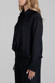 Patrizia Pepe Camicia a Righe Tono Su Tono Semitrasparente 8C0341 C0236 NERO