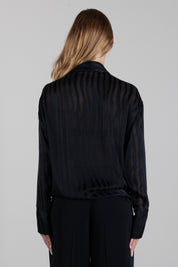 Patrizia Pepe Camicia a Righe Tono Su Tono Semitrasparente 8C0341 C0236 NERO