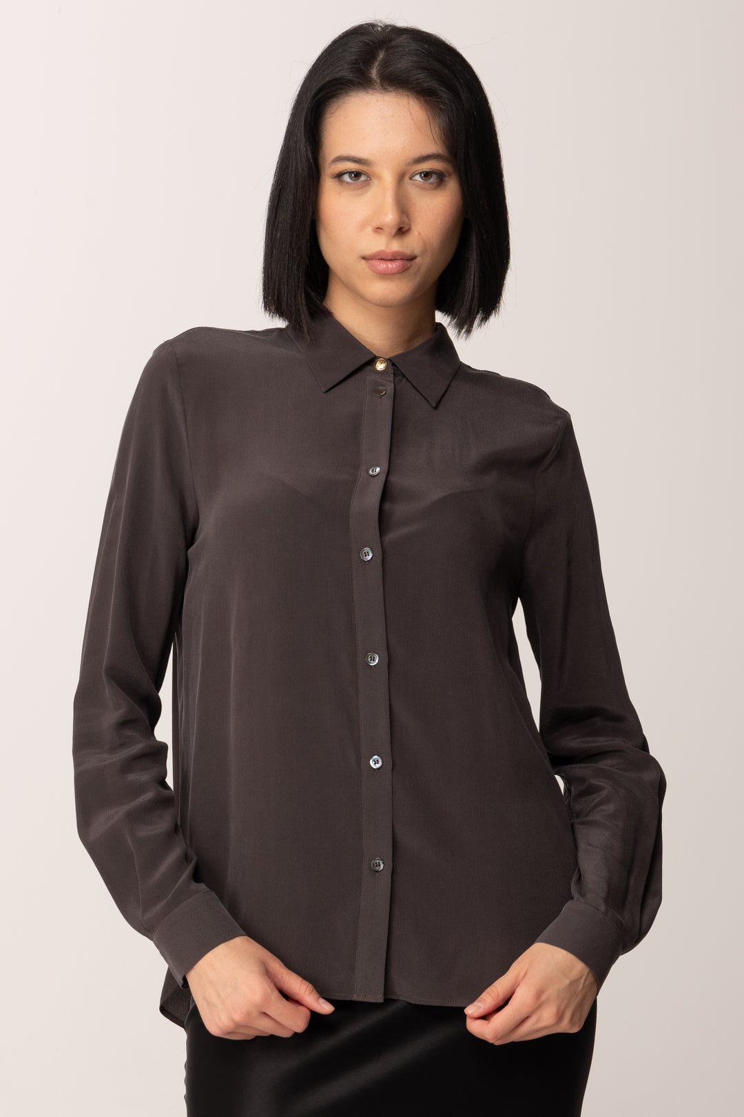 Pinko Camicia Basica In Crepe De Chine MARRONE OLTRE BUIO