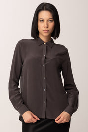 Pinko Camicia Basica In Crepe De Chine MARRONE OLTRE BUIO