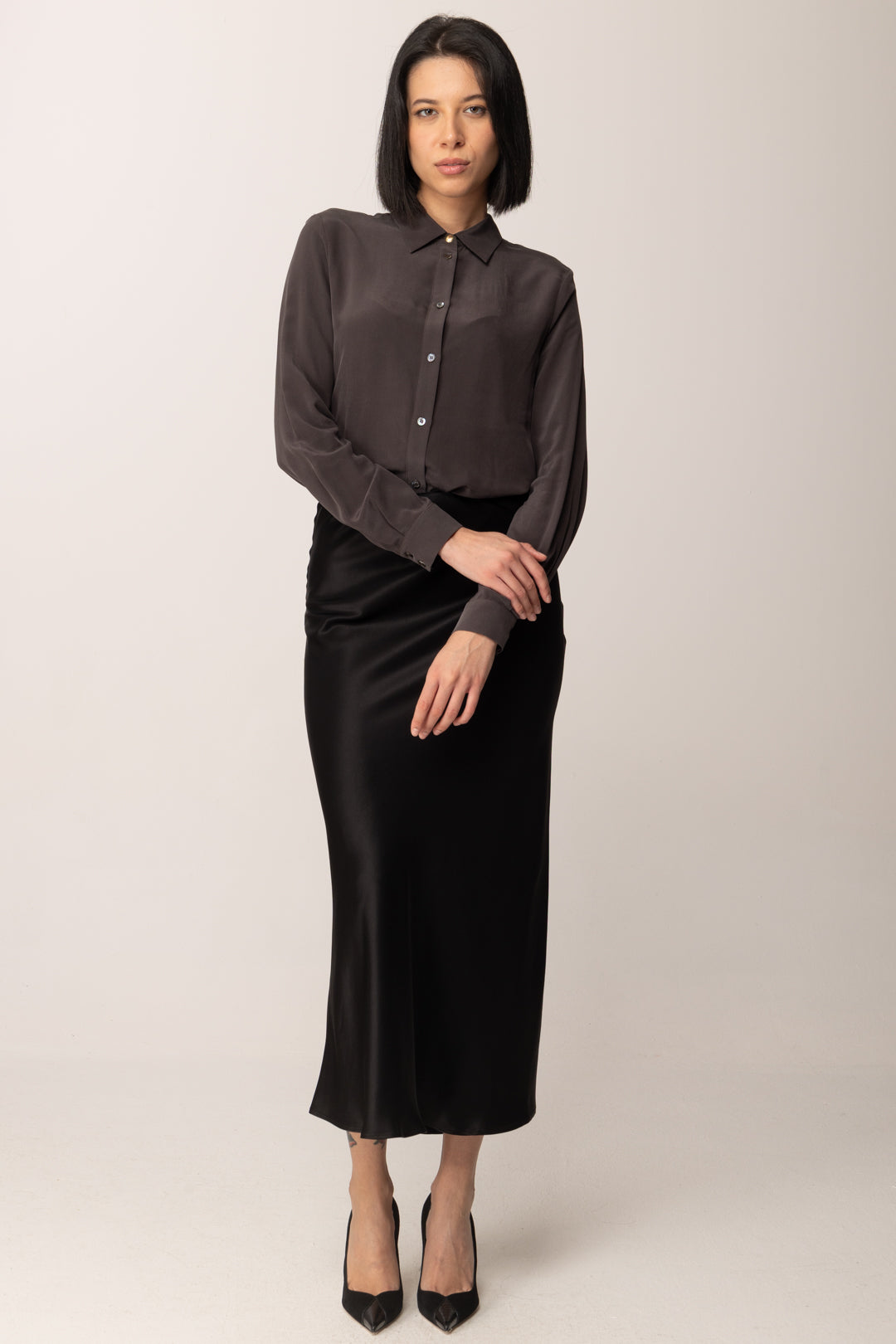 Pinko Camicia Basica In Crepe De Chine MARRONE OLTRE BUIO