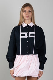 Elisabetta Franchi Bambina Camicia Bicolore con Logo a Contrasto EFCA2970CA235.N400