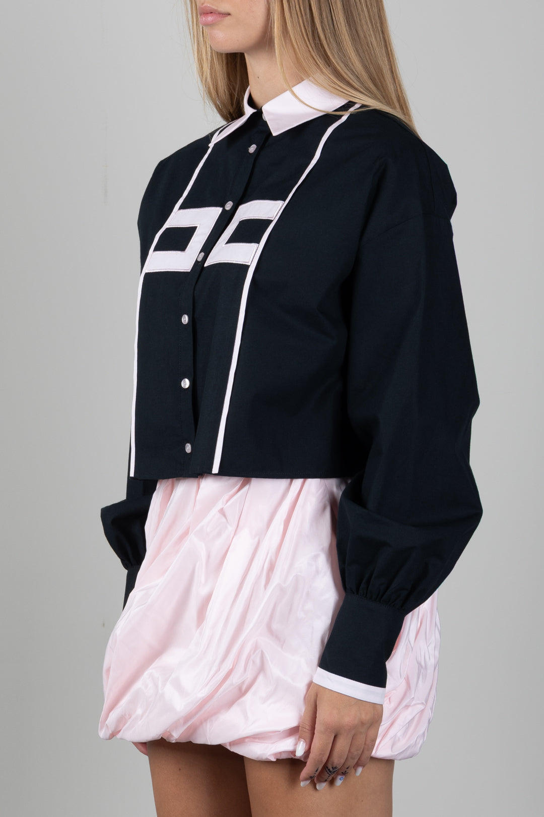 Elisabetta Franchi Bambina Camicia Bicolore con Logo a Contrasto EFCA2970CA235.N400