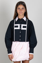 Elisabetta Franchi Bambina Camicia Bicolore con Logo a Contrasto EFCA2970CA235.N400