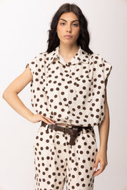 Khloe Femme Camicia Blusata con Stampa Pois 26331 BEIGE/CACAO