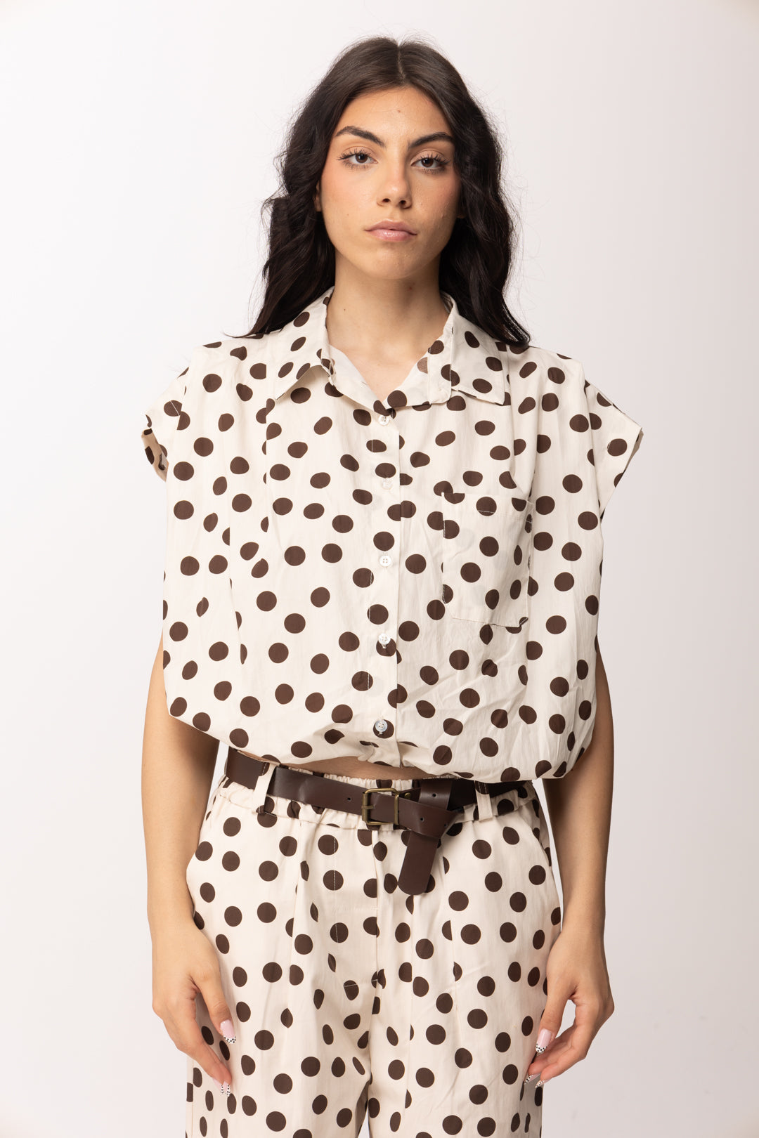 Khloe Femme Camicia Blusata con Stampa Pois 26331 BEIGE/CACAO