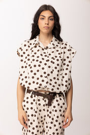 Khloe Femme Camicia Blusata con Stampa Pois 26331 BEIGE/CACAO