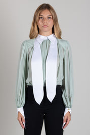 Elisabetta Franchi Camicia Body Bicolore con Foulard CB00666E2 GLASS/BIANCO
