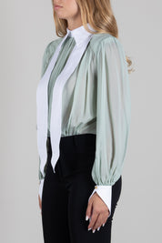 Elisabetta Franchi Camicia Body Bicolore con Foulard CB00666E2 GLASS/BIANCO