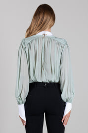Elisabetta Franchi Camicia Body Bicolore con Foulard CB00666E2 GLASS/BIANCO