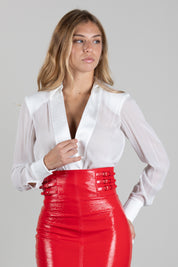 Elisabetta Franchi Camicia Body In Viscosa con Spalline CB00866E2 AVORIO