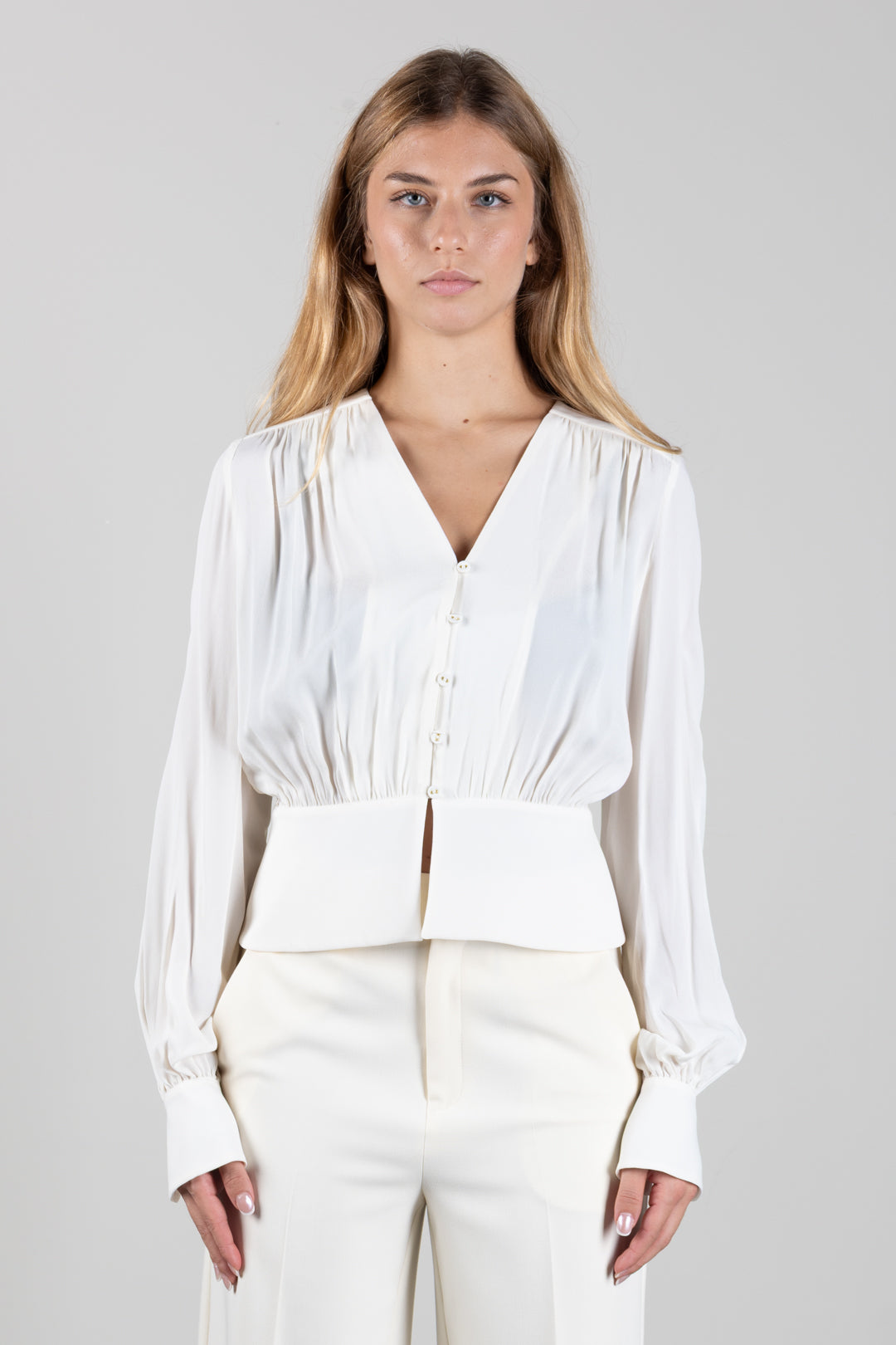 Twin-set Camicia con Arricciature e Polsi Gioiello 262TP2434 MADREPERLA