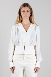 Twin-set Camicia con Arricciature e Polsi Gioiello 262TP2434 MADREPERLA