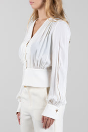 Twin-set Camicia con Arricciature e Polsi Gioiello 262TP2434 MADREPERLA