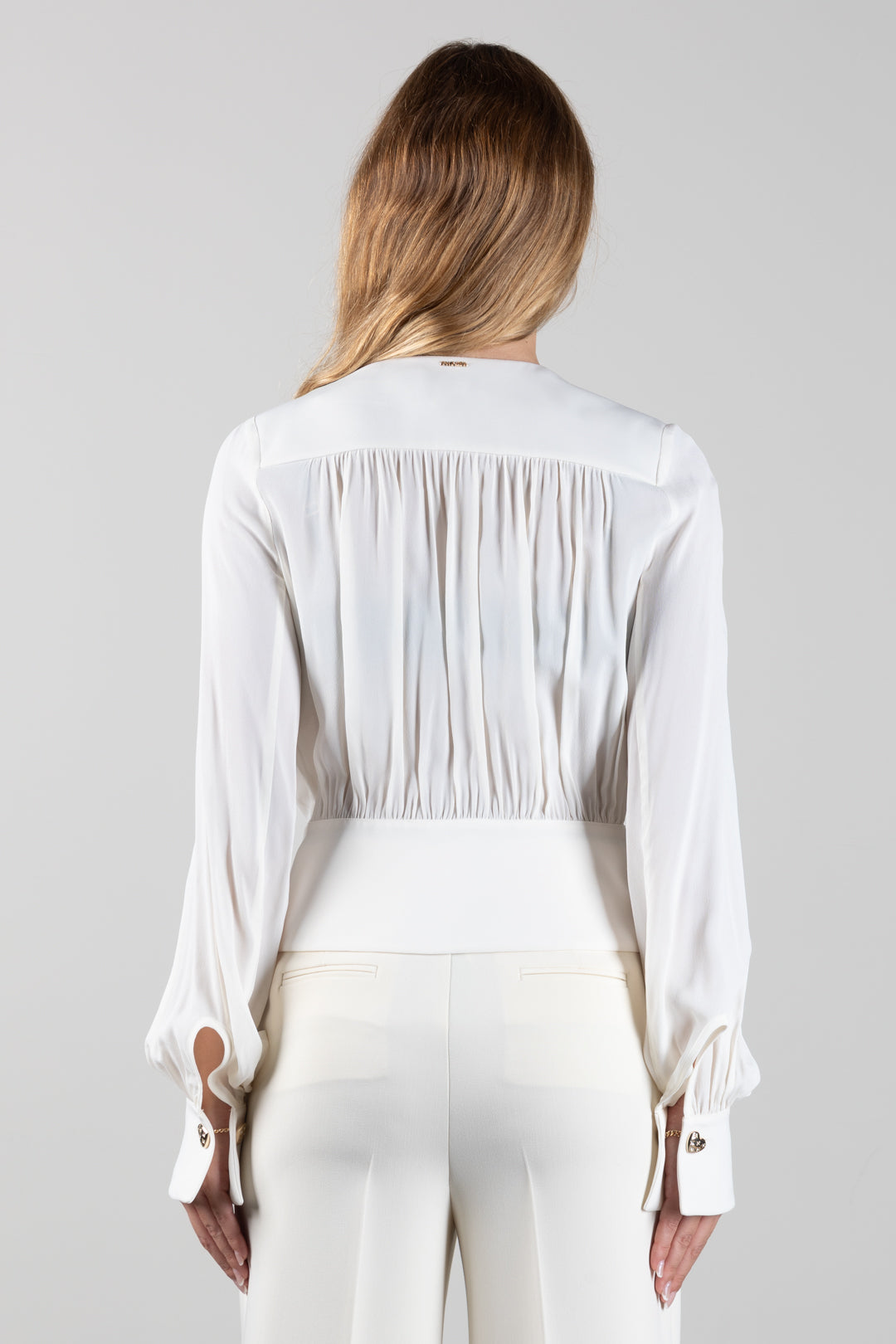 Twin-set Camicia con Arricciature e Polsi Gioiello 262TP2434 MADREPERLA