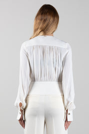 Twin-set Camicia con Arricciature e Polsi Gioiello 262TP2434 MADREPERLA