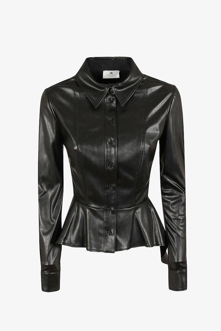Elisabetta Franchi Camicia con Baschina Effetto Pelle CA19766E2 NERO