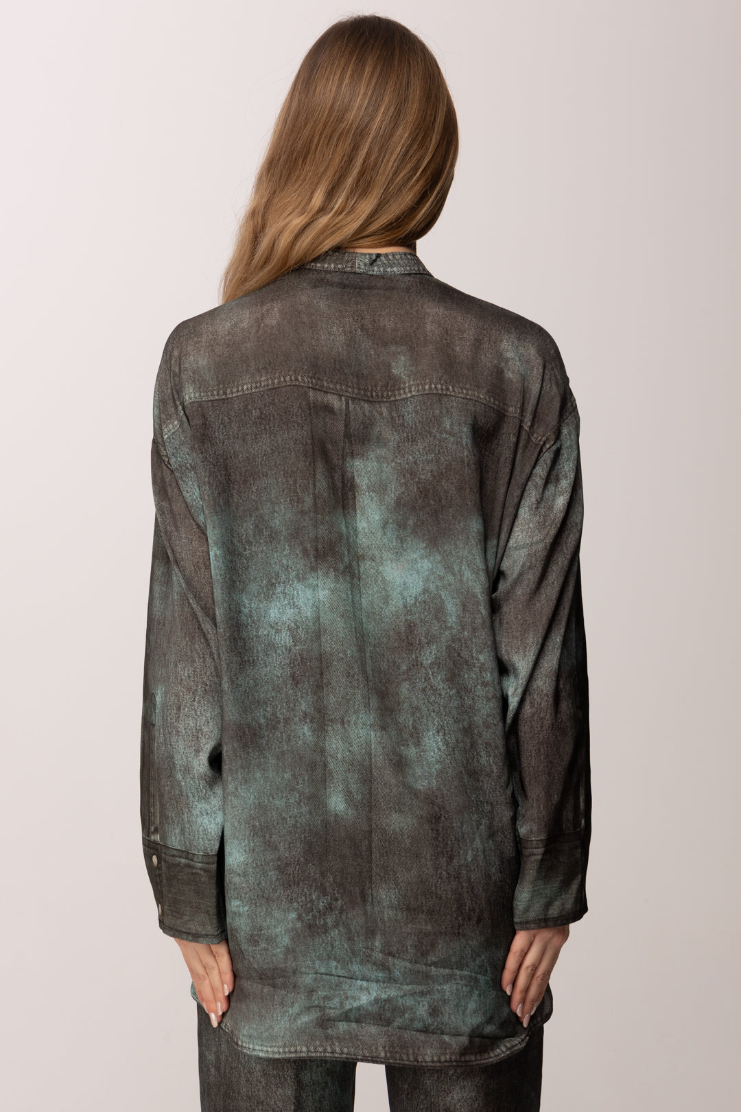 Pinko Camicia con Collo Lavallière In Viscosa GRIGIO/VERDE