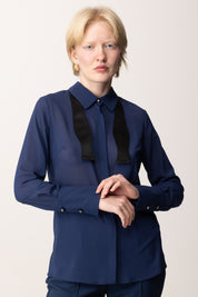 Elisabetta Franchi Camicia con Cravattino e Apertura Sul Retro CA10952E2 OLTREMARE