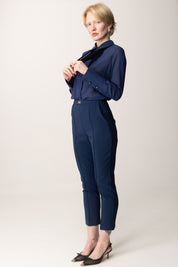 Elisabetta Franchi Camicia con Cravattino e Apertura Sul Retro CA10952E2 OLTREMARE