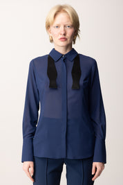 Elisabetta Franchi Camicia con Cravattino e Apertura Sul Retro CA10952E2 OLTREMARE