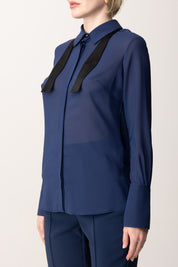 Elisabetta Franchi Camicia con Cravattino e Apertura Sul Retro CA10952E2 OLTREMARE