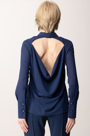 Elisabetta Franchi Camicia con Cravattino e Apertura Sul Retro CA10952E2 OLTREMARE