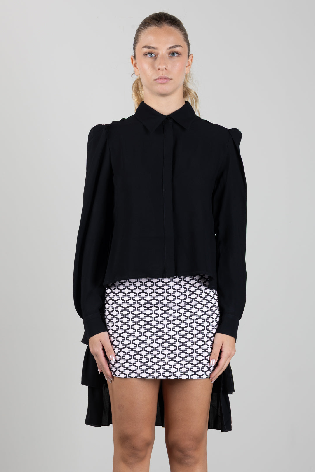 Elisabetta Franchi Bambina Camicia con Fondo Asimmetrico e Maniche Ampie EFCA3070VI011.N000