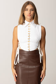 Elisabetta Franchi Camicia con Ganci Gioiello e Dettagli Criss-cross TO04457E2 BIANCO