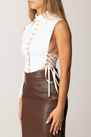 Elisabetta Franchi Camicia con Ganci Gioiello e Dettagli Criss-cross TO04457E2 BIANCO