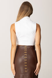 Elisabetta Franchi Camicia con Ganci Gioiello e Dettagli Criss-cross TO04457E2 BIANCO