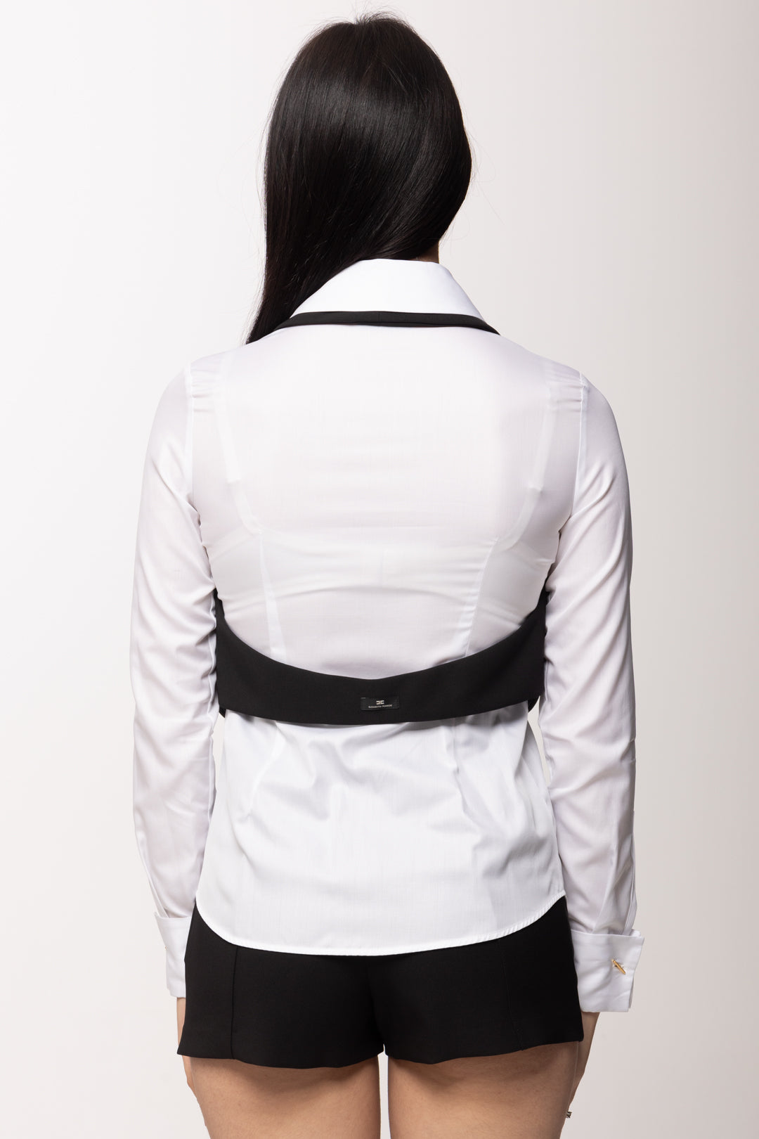 Elisabetta Franchi Camicia con Gilet e Cravatta Coordinati CA14261E2 BIANCO/NERO
