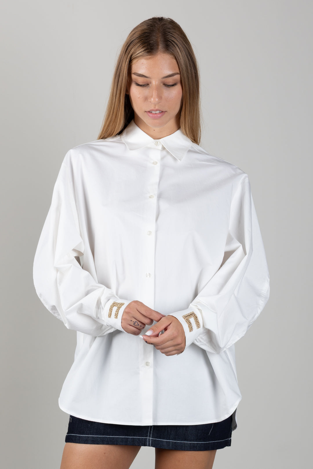 Elisabetta Franchi Bambina Camicia con Maniche Ampie e Polsini Decorati EFCA2980CA235.0004