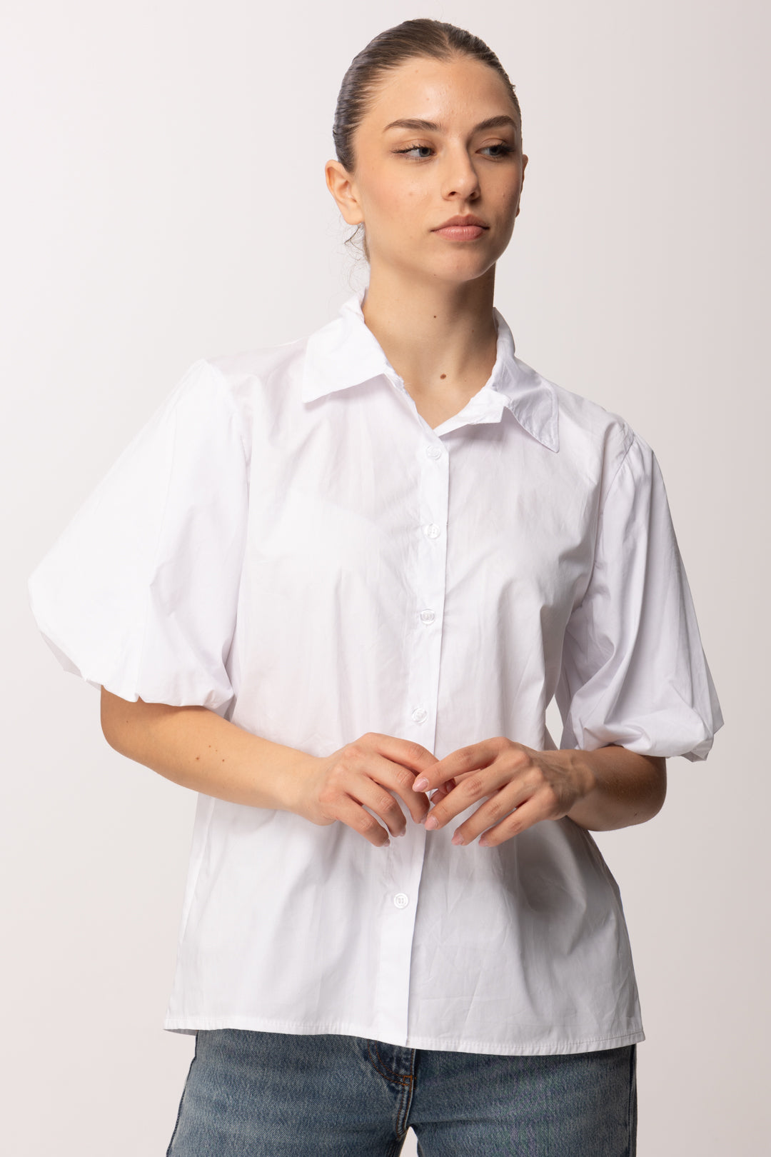 Khloe Femme Camicia con Maniche Balloon 26010 BIANCO