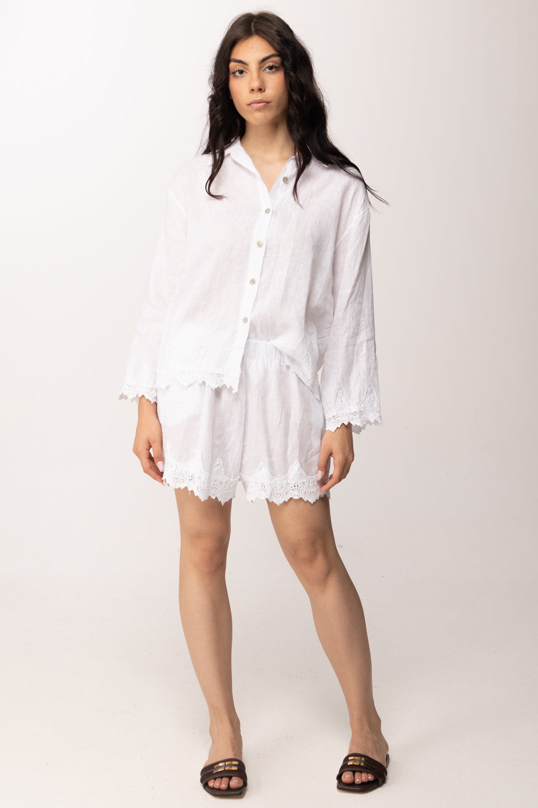 Khloe Femme Camicia con Orli In Pizzo Sangallo 26353 BIANCO