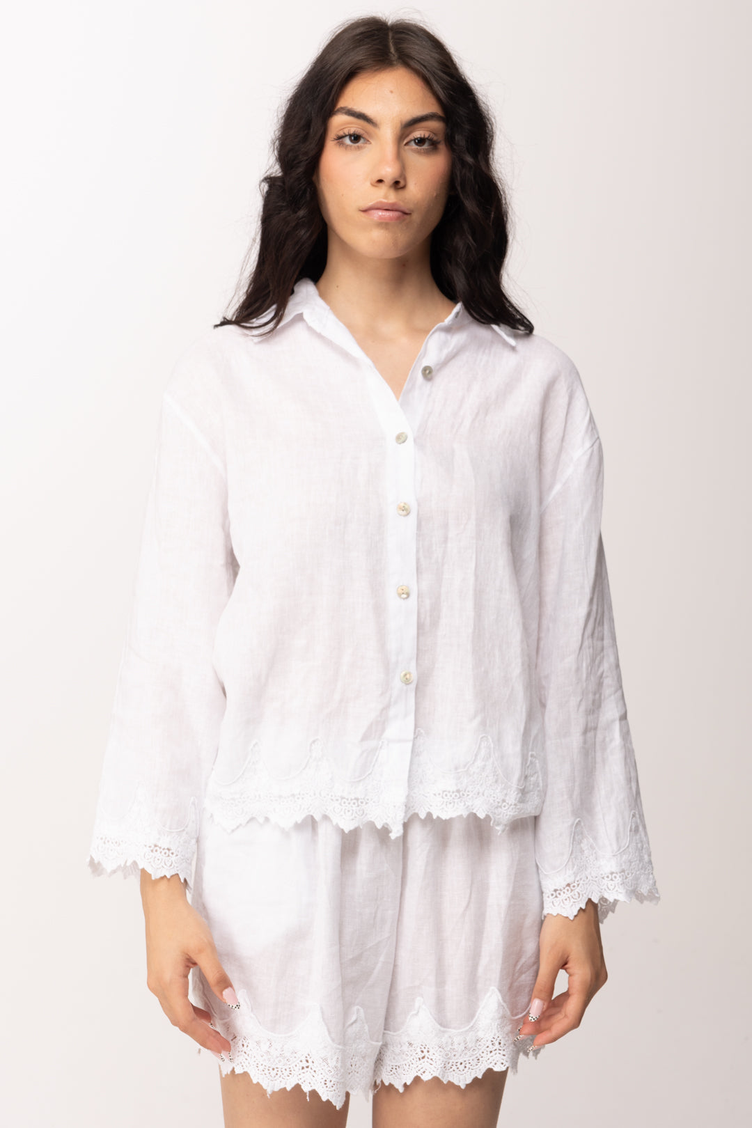 Khloe Femme Camicia con Orli In Pizzo Sangallo 26353 BIANCO