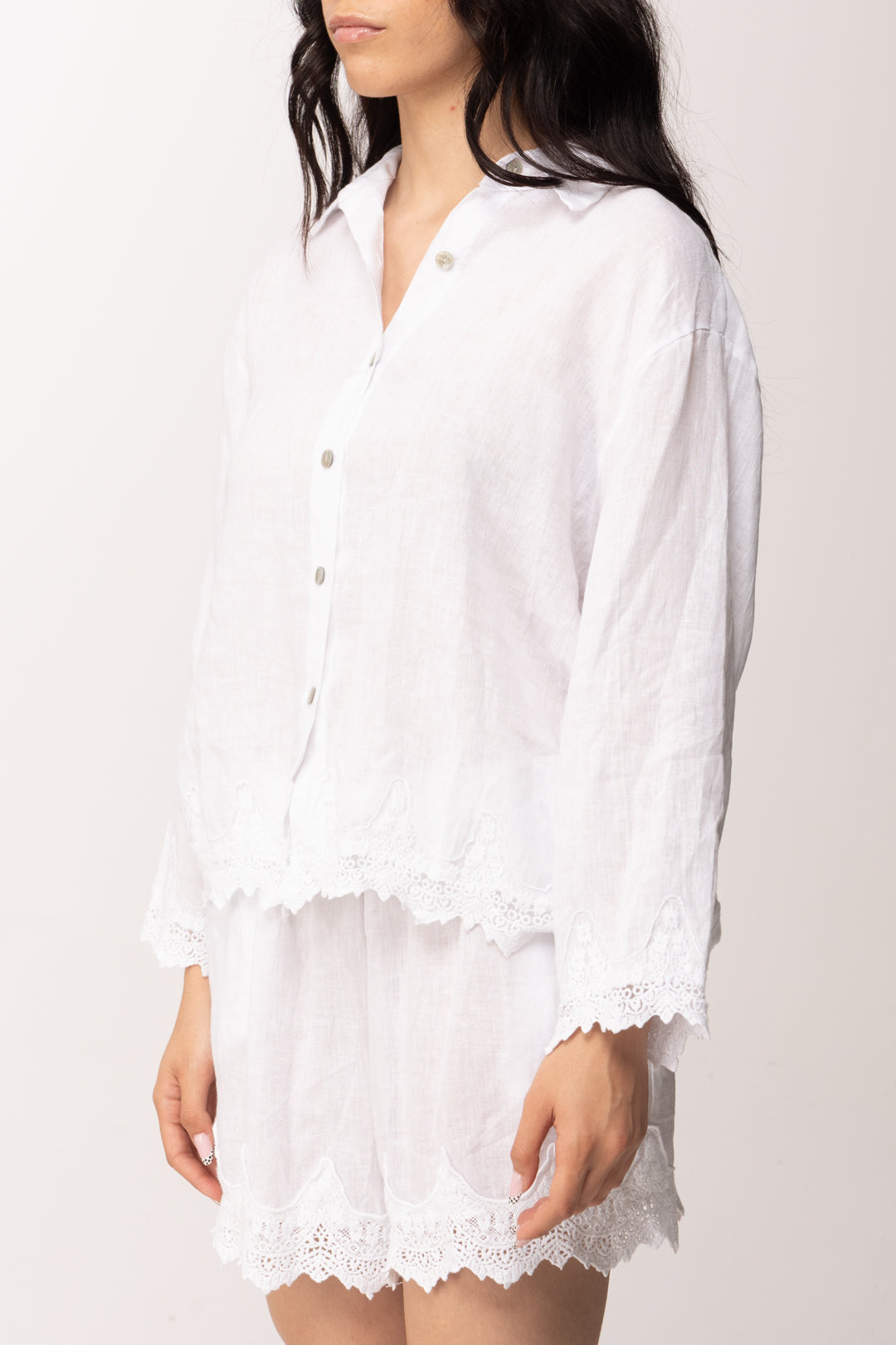 Khloe Femme Camicia con Orli In Pizzo Sangallo 26353 BIANCO