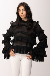 Khloe Femme Camicia con Ruches e Trasparenze 250018 NERO