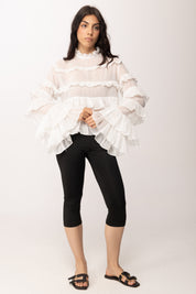 Khloe Femme Camicia con Ruches e Trasparenze 250018 PANNA