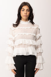 Khloe Femme Camicia con Ruches e Trasparenze 250018 PANNA