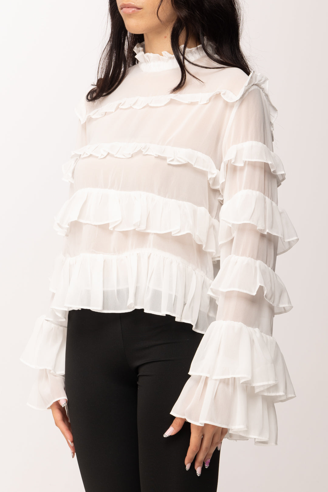 Khloe Femme Camicia con Ruches e Trasparenze 250018 PANNA