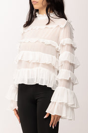 Khloe Femme Camicia con Ruches e Trasparenze 250018 PANNA