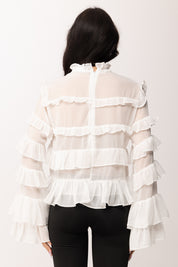 Khloe Femme Camicia con Ruches e Trasparenze 250018 PANNA