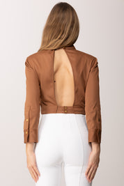 Elisabetta Franchi Camicia con Schiena Scoperta e Dettaglio Gioiello CA15661E2 CUOIO