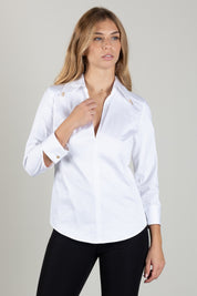 Elisabetta Franchi Camicia con Scollo a V e Charm Logo CA19366E2 BIANCO