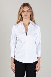 Elisabetta Franchi Camicia con Scollo a V e Charm Logo CA19366E2 BIANCO
