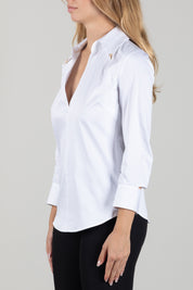 Elisabetta Franchi Camicia con Scollo a V e Charm Logo CA19366E2 BIANCO