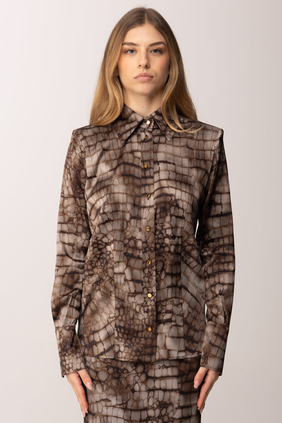 Elisabetta Franchi Camicia con Stampa Alligatore CA13161E2 CACAO